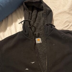 Carhartt Black rain, defender, zip up hoodie distressed, used look